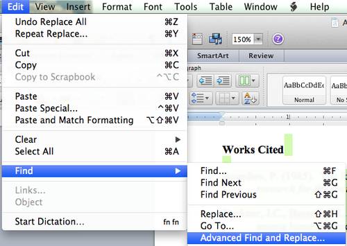 microsoft for mac find and replace horizontal line extension